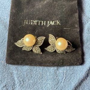 Vintage Sterling Silver Judith Jack Marcasite Pearl Earrings